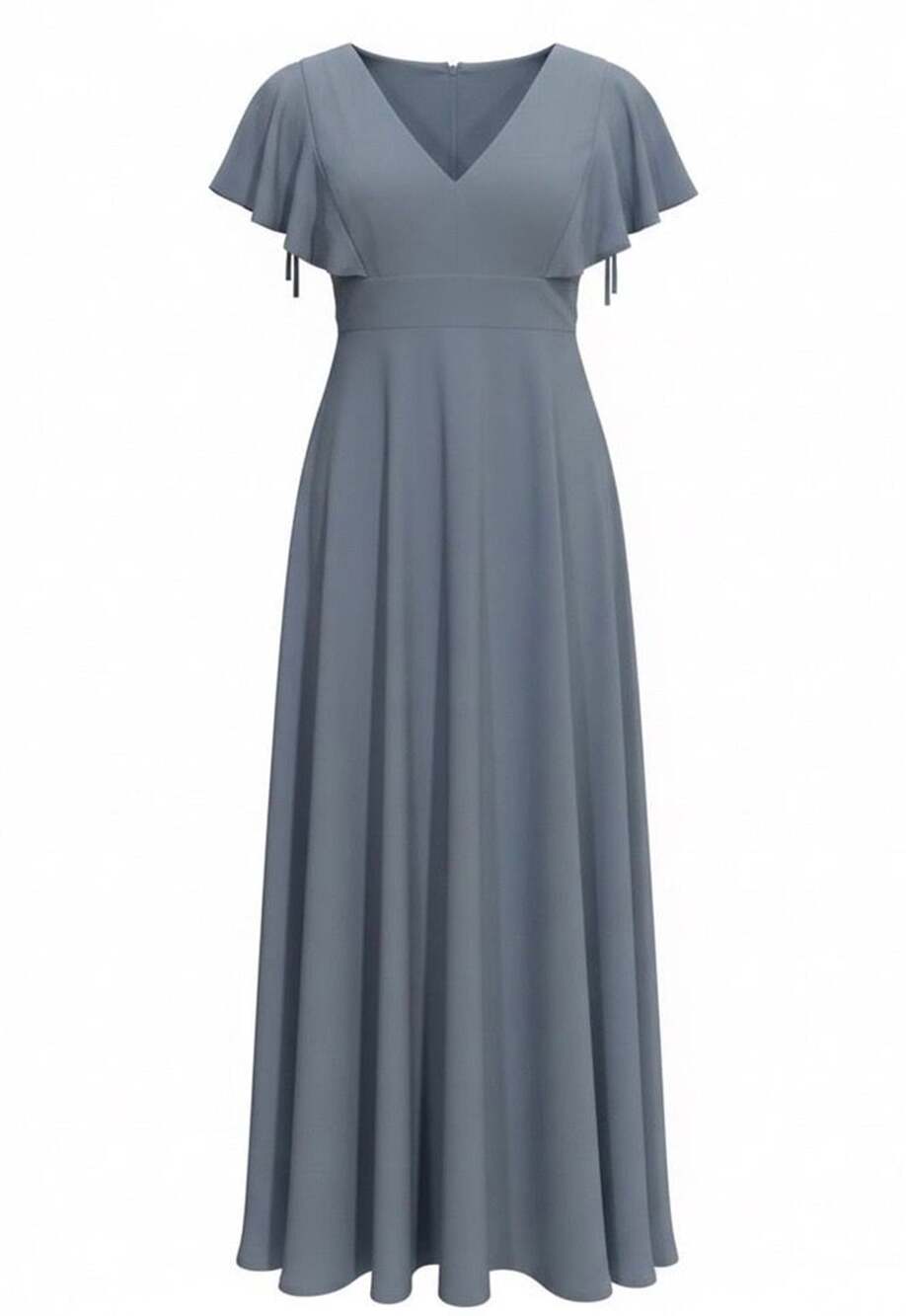 Social Bridesmaids Size 16 Slate Blue Flutter Sleeve Chiffon Maxi Dress